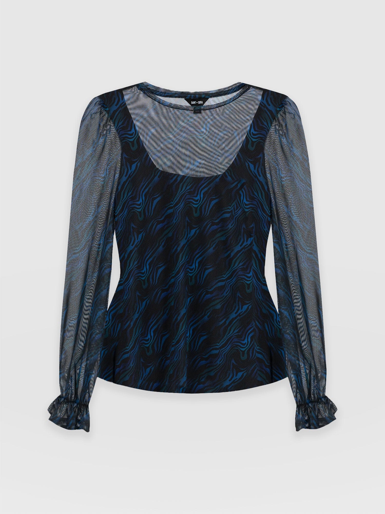 Poppy Mesh Long Sleeve Top - Galactic Wave